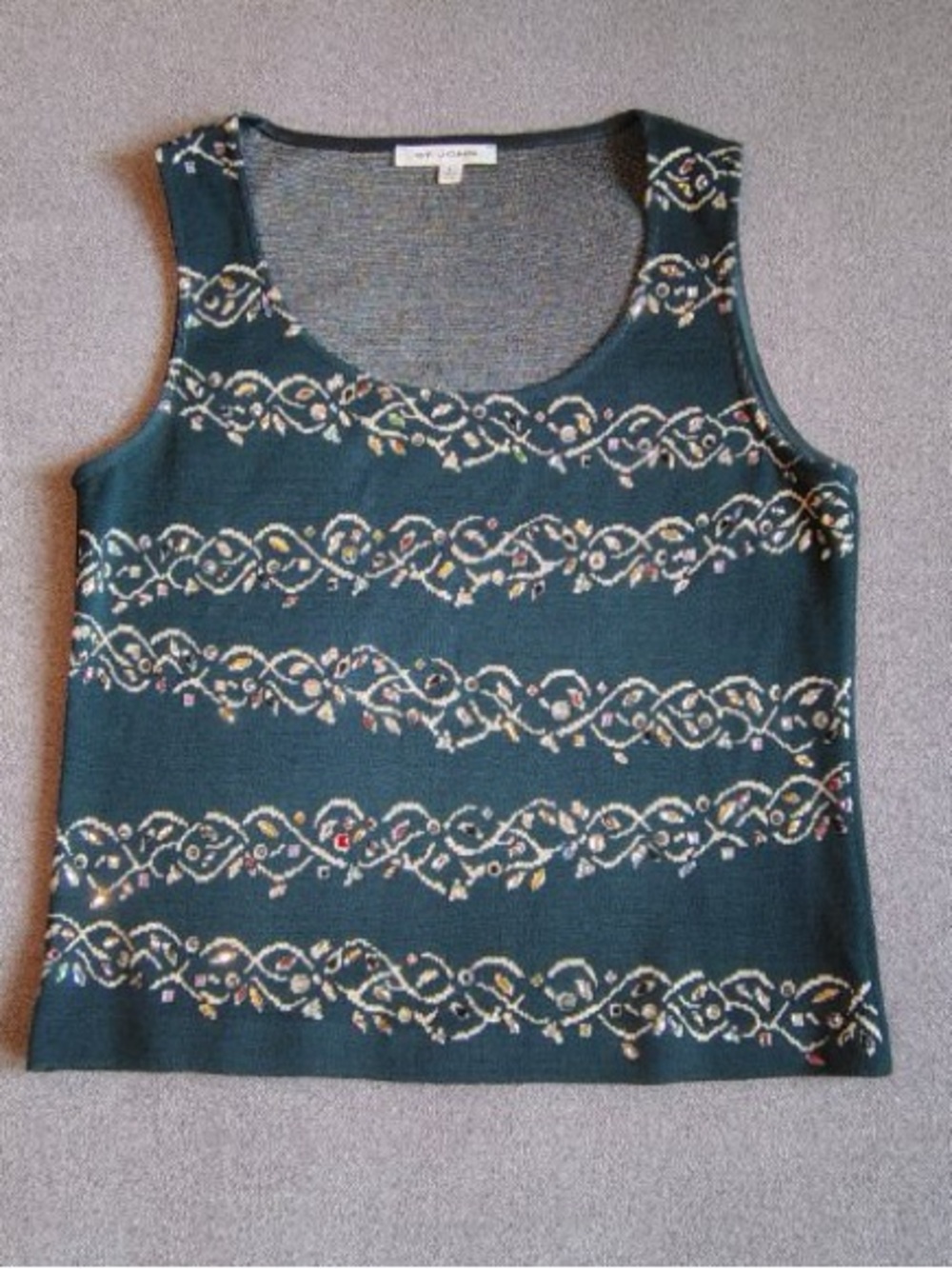 Vtg 90s St John Sequin Santana Knit Top Women 6 Green Glam Luxury Sleeveless USA
